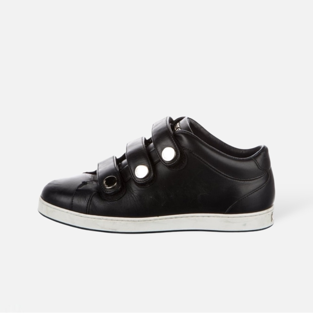 Jimmy Choo Black Leather Velcro Strap Sneakers
